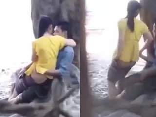 Asian girl sucking and fucking outdoor park